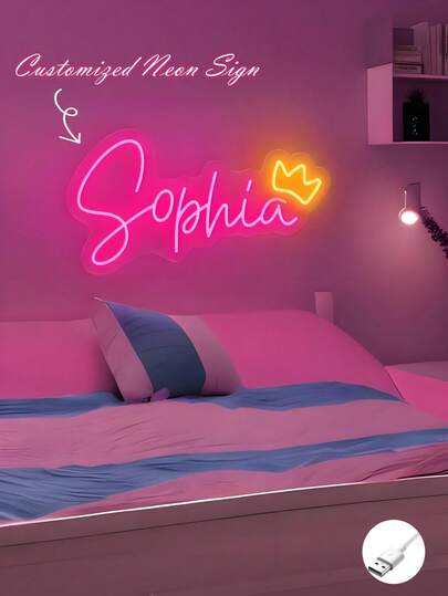 1 st anpassad neonljusdekorationslampa, personlig med namn eller fras, USB-driven, dimbar - väggdekorationslampa i INS-stil, minimalistisk och trendig - romantisk belysning, lämplig för Halloween, Thanksgiving, jul, sovrum, kvinnor, flickor, bröllop, födelsedag och mer
