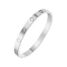 高品质不锈钢花朵金手链套装，含水钻、钉子、腰带和四叶草手链 - 麻花線銀色 - 查看 3