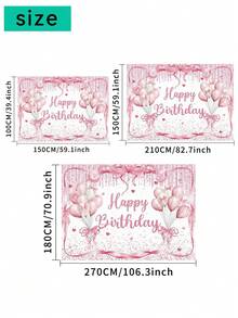1 Stück rosa Schleife Glücklicher Geburtstag Fotografie Hintergrund mit Glitzer Punkten, Herzen, Luftballons, Party Banner 150 x 100 cm / 210 x 150 cm / 270 x 180 cm, Neugeborenen Babyparty Geburtstag Foto Hintergrund für drinnen und Outdoor, Dekorationszubehör