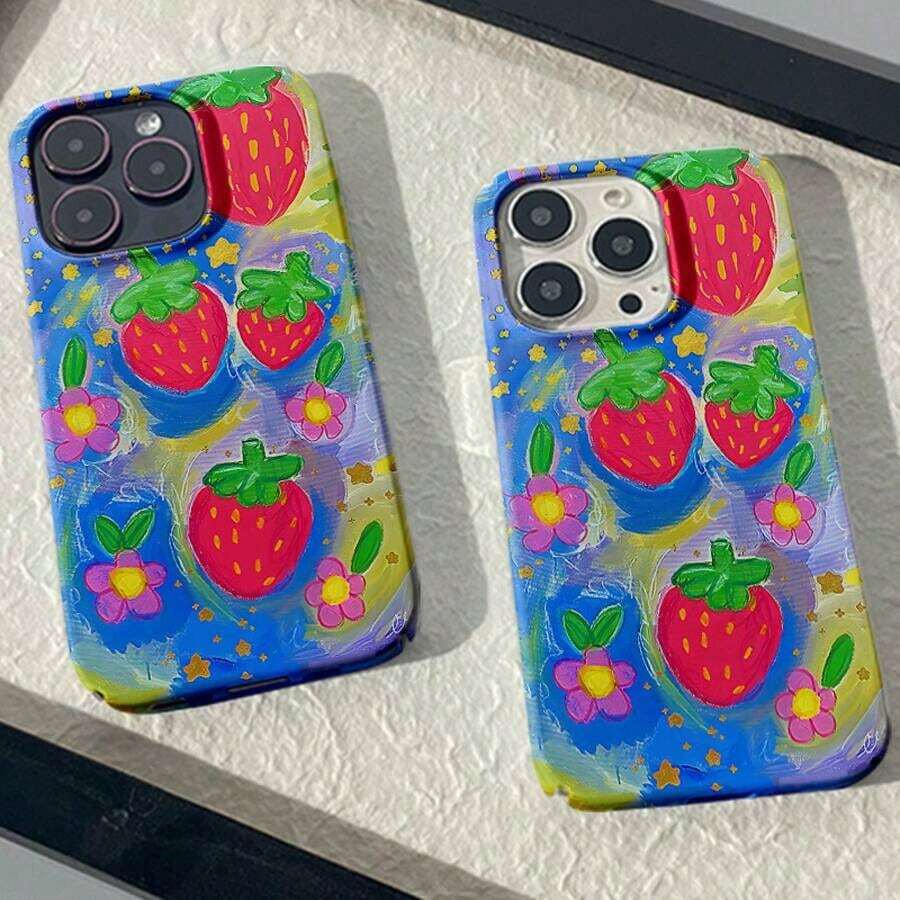 Funda rígida protectora a prueba de golpes con patrón de flores de fresa, adecuada para teléfonos 16 15 14 13 12 11 Pro XR XS Plus, regalo de funda protectora unisex - Multicolor - Ver 1
