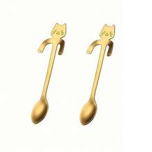 1pc/2pcs Stainless Steel Creative Cat Stirring Spoon, Cat Hanging Cup Coffee Spoon, Mug Tea Spoon, Dessert Spoon - Multicolor - View 15