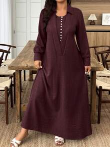 UrbanChic 腰线双层门襟超大开衩裙摆长连衣裙，适合返校、外出、浪漫假日、夏季假日、婚礼及活动、度假、海滩、春假等场合。 - 酒紅色 - 查看 4