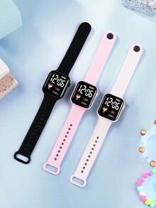 12pcs Heart & Number Luminous Display Sports Electronic Watch & Heart Bracelet Set, Cartoon Cute Wristwatch & Bracelet Suit, Suitable For Birthday Gift, Party, Daily Wear - Multicolor - View 6