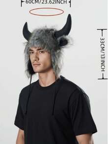 Halloween Plush Horns Hat, Warm Windproof Earflap Trapper Hat For Autumn/Winter