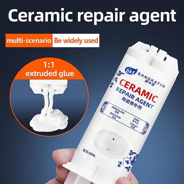 Ceramic Repair Agent, 1.69oz Leak Proof Water-Resistant Adhesive Glue, 1:1 Extruded For Marble, Bathtub, Sink, Toilet Fix, Tube Container