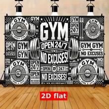 2D Flat, 1pc Gym Open 24/7 Motivational Fitness Banner - 8x6ft Durable Polyester Garage Door Banner With Weightlifting & Dumbbell Design, No Excuses Workout Motivation, All-Season Indoor/Outdoor Decoration For Home Gym, Studio, Party Backdrop, Studio Wall Art, Motivational Signage, Bold Graphic Design, 2D Flat - Nhiều màu - Xem 2