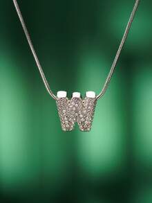 1pc Fashionable Bohemian Style Stainless Steel Necklace With 26 Cubic Zirconia Letter A-Z Pendants, Stainless Steel Snake Chain Jewelry, Suitable For Men And Women Everyday Wear - Silver - View 12