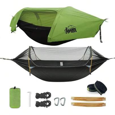 Camping Hammock Portable Single And Double Hammock Tent With Mosquito Net And RainFly 3 In 1 Waterproof Lightweight Portable Sleeping Hammock Bug Suitable For Outdoor Courtyards Green