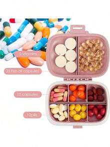 6-Compartment Storage Box With Secure Lid, Daily/Weekly Organizer For Vitamins & Supplements, Travel Size Portable Design, Multi-Compartment Case, 1-Piece - Random Color - 查看 6