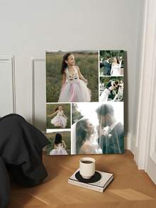6 pièces Peinture de collage photo personnalisée, photo commémorative familiale personnalisée avec cadre en pin, peinture sur canevas pour couple, impression sur canevas pour la décoration murale du salon - Multicolore - Voir 7
