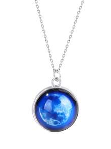 1pc Solar System Galaxy Nebula Necklace, Double-Sided Time Gem Glass Ball Pendant