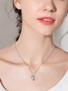 1pc Fashionable 925 Silver Decorated 'always My Sister Forever My Friend' Heart Shaped Pendant Necklace Suitable For Women As Festival Gift & Daily Wear Valentines