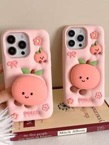 Cute Cartoon Peach Jelly Cat Pattern Soft Silicone Phone Case Compatible With Iphone 17 Pro Max/15 Pro Max/14 Pro/13, Shockproof Protective Cover, Girly Style - Multicolor - View 6