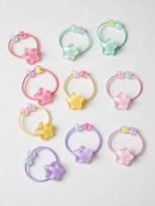 10pcs/Set Girls Candy Color Star Hair Scrunchies, Random Colors, Cute Princess Style, High Elasticity, Durable, Non-Damaging Hair Ties, Suitable For Ponytail, Buns, Everyday Use - Multicolor - View 3