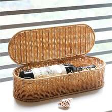 1PC  Rattan Storage Box With Lid Boho Imitation Rattan Storage Basket - Woven Box, Dust-Proof Cutlery Frame, Home Decoration Kitchen Organizer - Nâu-Oval S - Xem 1