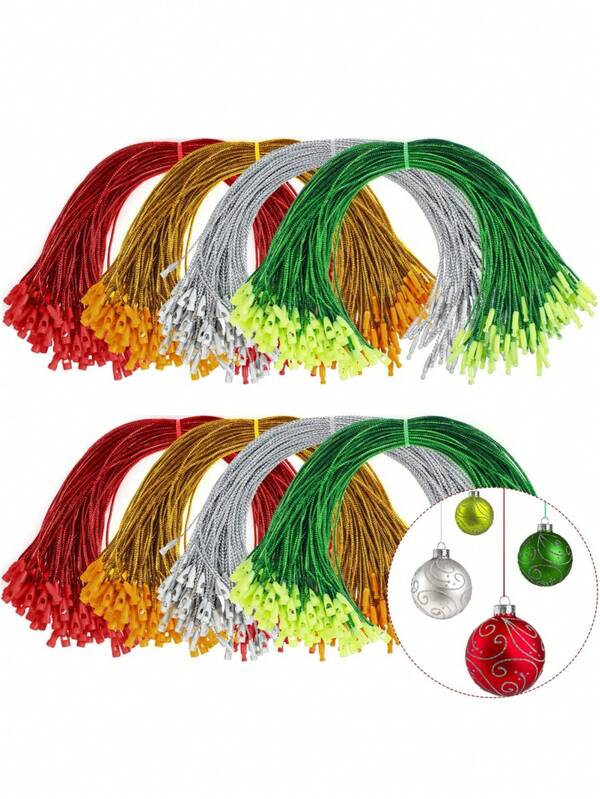 100 piezas/Set Ganchos colgantes de decoración navideña, cuerda precortada con hebilla de bloqueo, adecuado para árbol de Navidad, decoración colgante para fiesta festiva (Dorado, Plateado, Rojo, Verde)