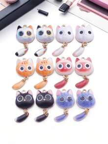 10pcs Cute Cartoon Cat With Moving Tail & Big Eyes - Zinc Alloy Pendant DIY Kit (Necklace, Keychain & Accessories)