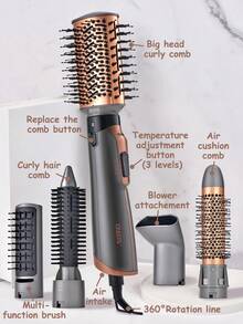 CRASTS 5-In-1 Hot Air Brush Set, Blow Dryer, Straightener, Curler, Dual-Use, Damage-Free Hair Styling Tools, Includes Hair Clips, Straightening Iron, Curling Iron, Concentrator Nozzle, Straightening Brush, Curling Brush - View 6
