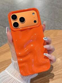 1个优雅橙色喷油珠光3D波浪纹手机壳，兼容 11、13、12、14、13 Pro Max、14 Pro Max、15、15 Pro、15 Pro Max、16、16 Pro、16 Plus、16 Pro Max、17、17 Pro、17 Air、17 Pro Max - 橘色 - 查看 5