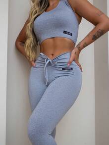 Women's Butt Lifting Top And Leggings Set ZERO TRANSPARENCY Gym - 淺灰色 - 查看 6