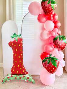 1 quả bóng bay lá nhôm hình dâu tây đứng số 1, bóng bay màng polyester lá nhôm hình trái cây, thích hợp cho lễ rửa tội, tiệc theo chủ đề dâu tây, trang trí sinh nhật, tiệc chào đón em bé, tiết lộ giới tính, tiệc theo chủ đề trái cây, tiệc sinh nhật lần thứ 1, kỷ niệm - Nhiều màu - Xem 6
