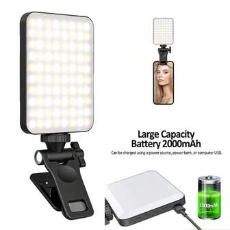 2000mAh Pocket Selfie Lamp For Mobile Phone Laptop 80Leds Fill Video Light With Front & Back Clip Adjusted 3 Light Modes Rechargeable Led Fill Light