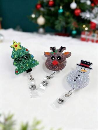 1pc/3pcs Christmas Gift For Nurses: Retractable Badge Reel, Cute Christmas Tree/Snowman/Elk Design, ID Badge Holder For Coworkers & Doctors