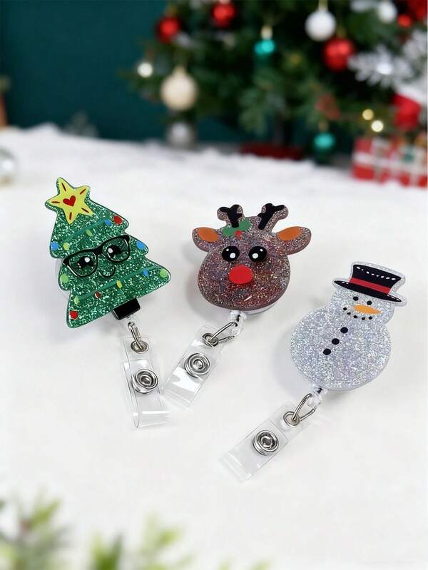 1 szt./3 szt. prezent świąteczny dla pielęgniarek: zwijany brelok, uroczy wzór choinki/bałwana/łosia, uchwyt na identyfikator dla współpracowników i lekarzy