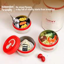 WORTHBUY 304 不锈钢保温饭盒，带手柄的便携式便当盒，可微波和热水加热，密封防漏水果沙拉食品储存容器，保温午餐盒适合学生和成人在学校、办公室、户外露营、野餐、旅行、返校时使用 - 彩色 - 查看 8