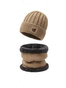 Set de 3 piezas de guantes, gorro y bufanda de lana tejida y forrada, adecuado para clima frío, unicolor, decoración casual de otoño