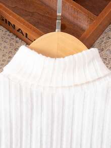 Vestido de cuello alto con bloques de color para niñas jóvenes - Negro - Ver 5