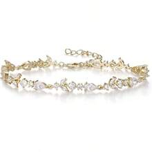 Crysdue Wedding Bridal Link Bracelet Brides Bridesmaids, Marquise Cubic Zirconia Tennis Bracelets Women Prom Jewelry - 02_金色 7.5-9.1英寸 - 查看 1