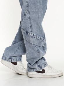 Men's Oversized Wide Leg Jeans Without Elastane - 藍色 - 查看 4