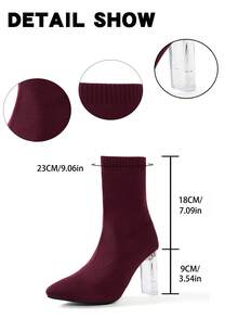 Botines de mujer de punto marrón con tacón alto/Tacón metálico grueso/Punta cuadrada/Diseño de calcetín elástico/Moda de otoño e invierno/Para fiesta y oficina. Botines de mujer de calcetín elástico con tacón alto/Marrón/Tacón metálico grueso/Punta cuadrada/Ajuste cómodo/Versátil para todas las estaciones