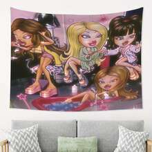 Br1atz Girls Tapestry - Vibrant Cartoon Print Wall Hanging For Bedroom, Living Room, Or Office Decor - Perfect Gift For Birthdays, Holidays, And Special Occasions - Peach Light Beige Fabric, Horizontal Design, Girls Bedroom Decor - 彩色 - 查看 2