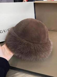 1pc Women's Winter Fleece Bucket Hat, Fashionable Thick Style, Warm Winter Cap, Suitable To Pair With Wool Coat, Winter Outfit - Multicolor - View 15