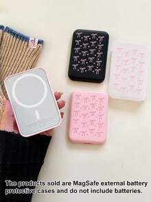 Compatible With Apple Magnet Power Bank Case 1460mAh With Bowknot - Wireless Charging Phone Cover For IPhone 16/15/14 Series, Soft TPU Anti-Drop Protective Case With Matte Touch, Cute Gift For Women​ (Only Selling Protective Cases)(Battery Not Included)