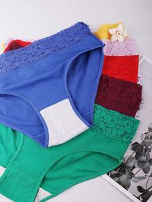 6-Pack Plus Size Ribbed Cotton Women's Underwear, Breathable Lace Waistband Panties For Daily Wear, Summer Plus Size,Plus Size Panties,Panties For Women - Nhiều màu - Xem 4