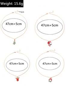 4pcs Minimalist Fashion Santa Claus, Christmas Tree Necklace Set, Suitable For Women's Daily Wear, Reindeer Wreath Choker Necklace