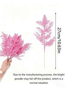10 piezas de ramitas artificiales de cedro con purpurina rosa, ramas y tallos de cedro falso, adornos navideños con hojas de pino con purpurina, hojas y tallos de cedro artificiales para manualidades DIY, coronas y decoración del hogar, hojas falsas adecuadas para coronas y decoración del hogar