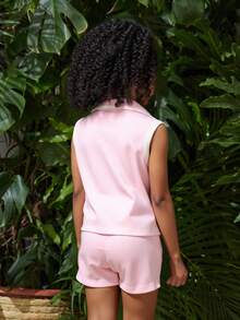 Conjunto Infantil de DoS Pieza para Niña – Polo sin Mangas y Short en Colores Vibrantes - Rosa pastel - Ver 2