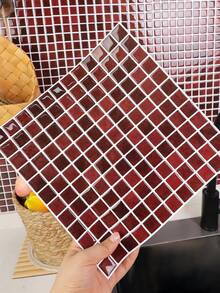 WoStick 10 Inch X 10 Inch Red Waterproof Textured Vinyl DIY Wallpaper, Self-Adhesive Backsplash Tile, Peel And Stick Mosaic Tile, For Home Decor - Burgundy - View 10