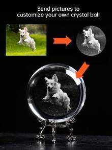 1pc Customized Photo Crystal Ball, Personalized Laser Engraved Crystal Glass Photo Sphere, 3D Crystal Gift, Engraved Photo Crystal Ornament, Unique Personalized Memento For Couples, Family, Friends, Distinctive Holiday Decor, Creative Christmas Gift, Customized Photo Display Sphere, Trending 2025 Gift, Personalized Desktop Decor - Multicolor - View 3