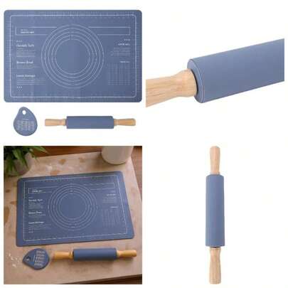 Rolling Pin Pastry, Rolling Masa Anti Slip Grueso de Silicona Para Hornear Masa Hoja de Rodar Con Medidas Cortador Para Pizza Pasteles Pan
