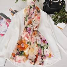 100% Mulberry Silk Scarf For Women Lightweight Long Scarves Beach Wraps Cover Up -Travel Photography Scarfhalloween - Flower Sea - 查看 9