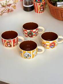 200ml Xícara Cerâmica Artística com Tema Animal, Xícara de Espresso Listrada Retrô, Xícara para Segurar na Mão para Casa, Xícara de Chá da Tarde com Tema de Fazenda, Copo de Água, Caneca, Xícara Cerâmica de Pequena Capacidade, Xícara de Leite, Xícara de Presente - Multicolorido - Visão 3