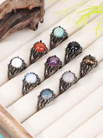 1 Stück Natürlicher Stein Kristall Fingerring, vintage flammenförmiger verstellbarer Ring, Schmuckgeschenk für Frauen H767