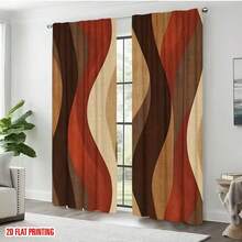 2 piezas Cortinas modernas con estampado de olas abstractas - Cortinas de poliéster de colores de la tierra (marrón/beige/naranja/rojo), diseño de bolsa para barra, lavables a máquina, adecuadas para dormitorios, salas de estar, cocinas y salas de estudio - Cortinas de decoración del hogar modernas, cortinas de sala de estar, divisores de habitaciones, decoración artística, fácil mantenimiento, cortinas decorativas, cortinas de decoración interior de moda