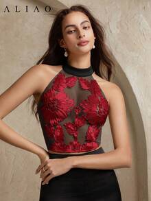 Áo hai dây Aliao Summer Floral Crochet Mesh Embroidered 3D xuyên thấu, thanh lịch và gợi cảm, phù hợp cho đám cưới, năm mới và mặc hàng ngày. - Nhiều màu - Xem 5