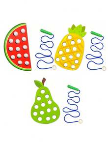 木製扭扭車玩具，教育性穿線活動拼圖，學習細肢體能力的旅行玩具兒童木製水果穿線 - 彩色 - 查看 14